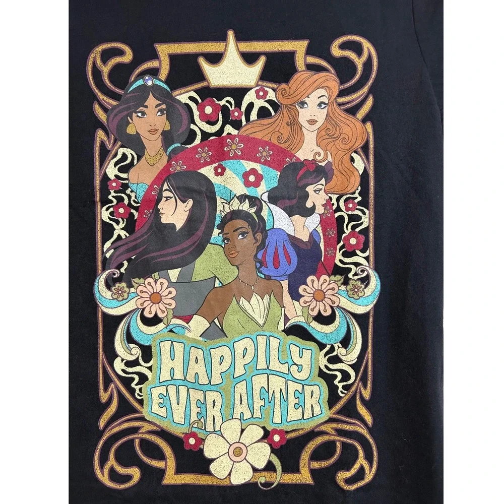 Disney Princess‎ T-Shirt Girls Medium Black Happily Ever After Graphic Tee NEW